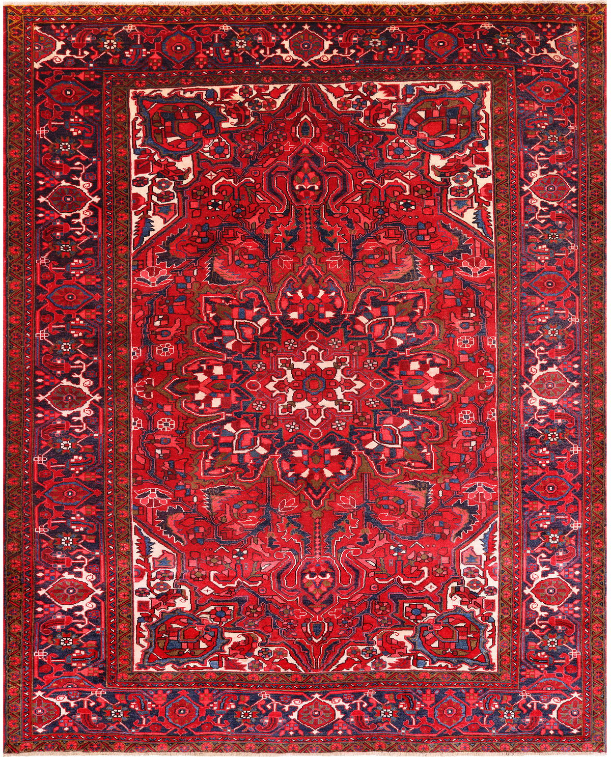 Red Vintage Persian Heriz Serapi Handmade Wool Rug - 8' 4" X 10' 4"