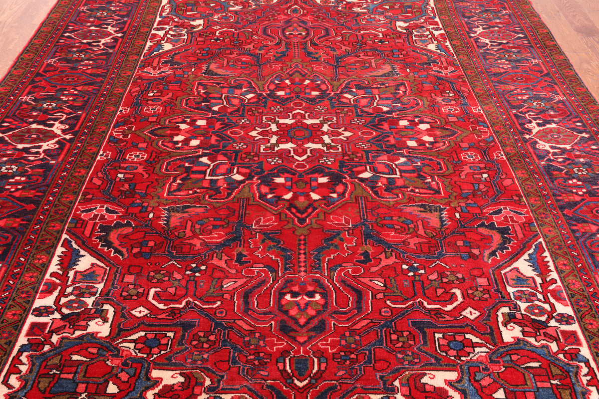 Red Vintage Persian Heriz Serapi Handmade Wool Rug - 8' 4" X 10' 4"