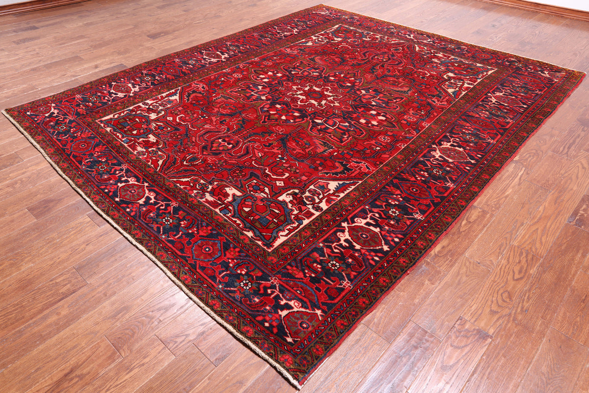 Red Vintage Persian Heriz Serapi Handmade Wool Rug - 8' 4" X 10' 4"