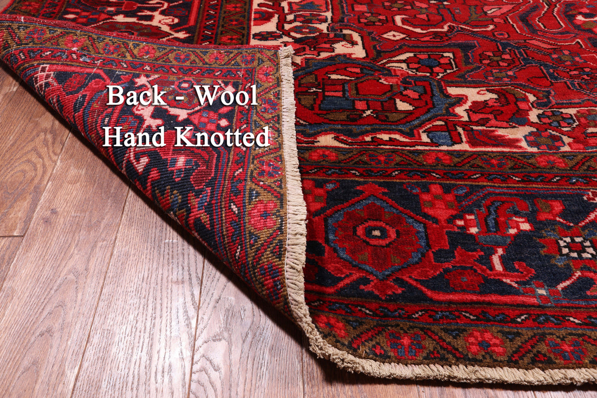 Red Vintage Persian Heriz Serapi Handmade Wool Rug - 8' 4" X 10' 4"