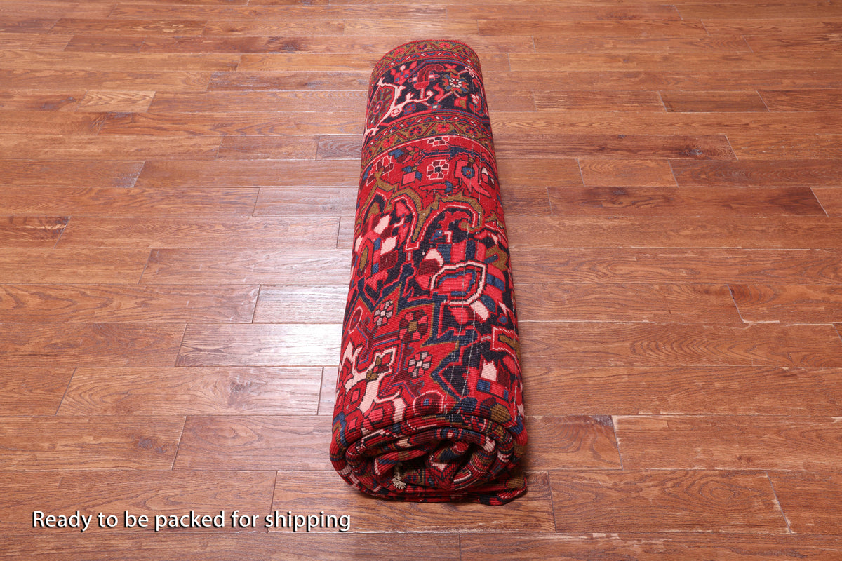 Red Vintage Persian Heriz Serapi Handmade Wool Rug - 8' 4" X 10' 4"