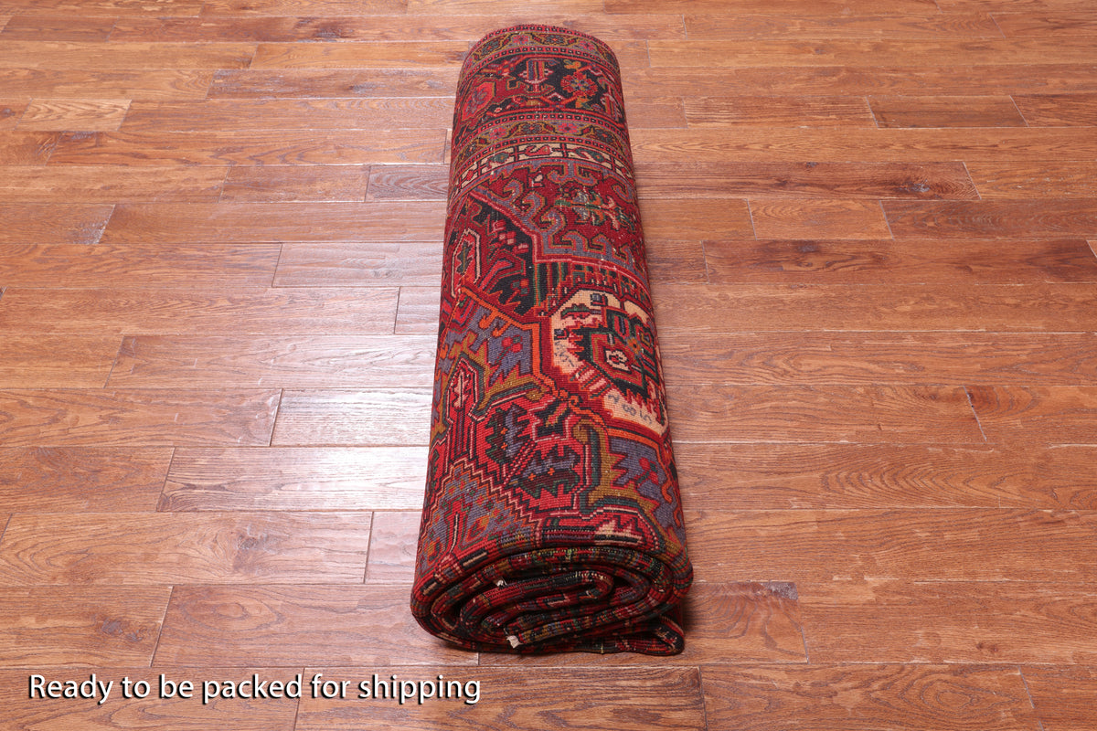 Red Vintage Persian Heriz Serapi Hand Knotted Wool Rug - 8' 0" X 10' 6"