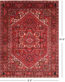 Red Vintage Persian Heriz Serapi Hand Knotted Wool Rug - 8' 0" X 10' 6"
