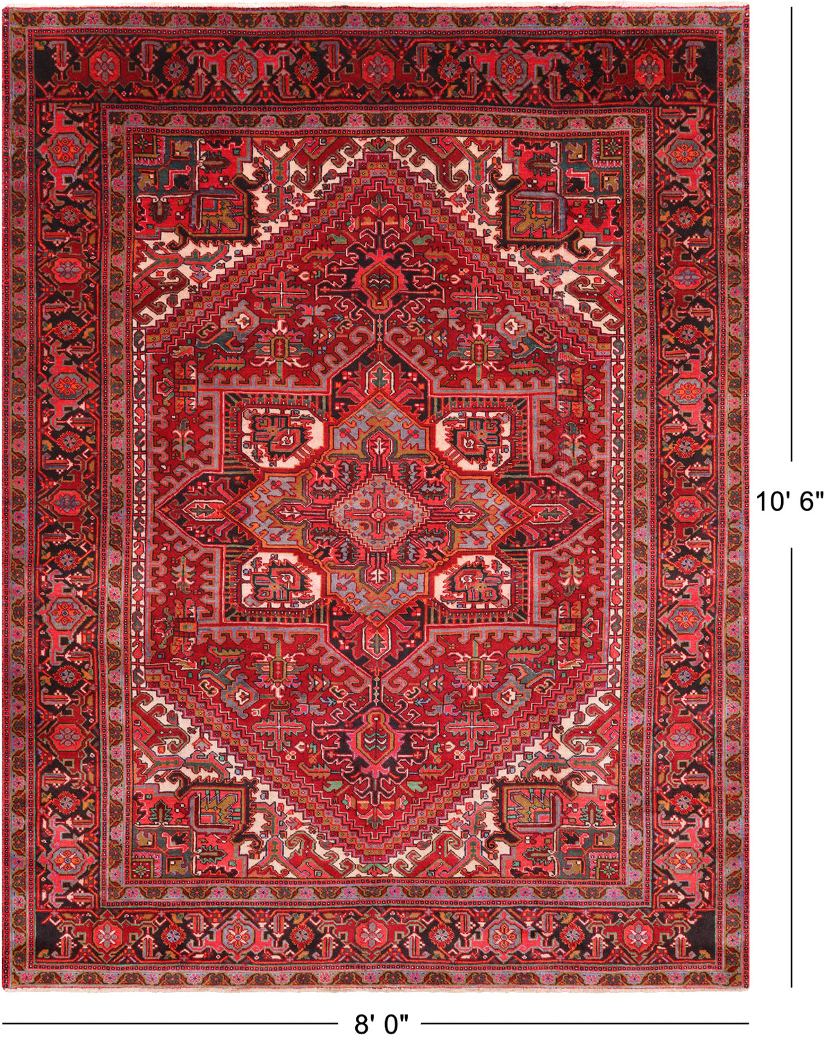 Red Vintage Persian Heriz Serapi Hand Knotted Wool Rug - 8' 0" X 10' 6"