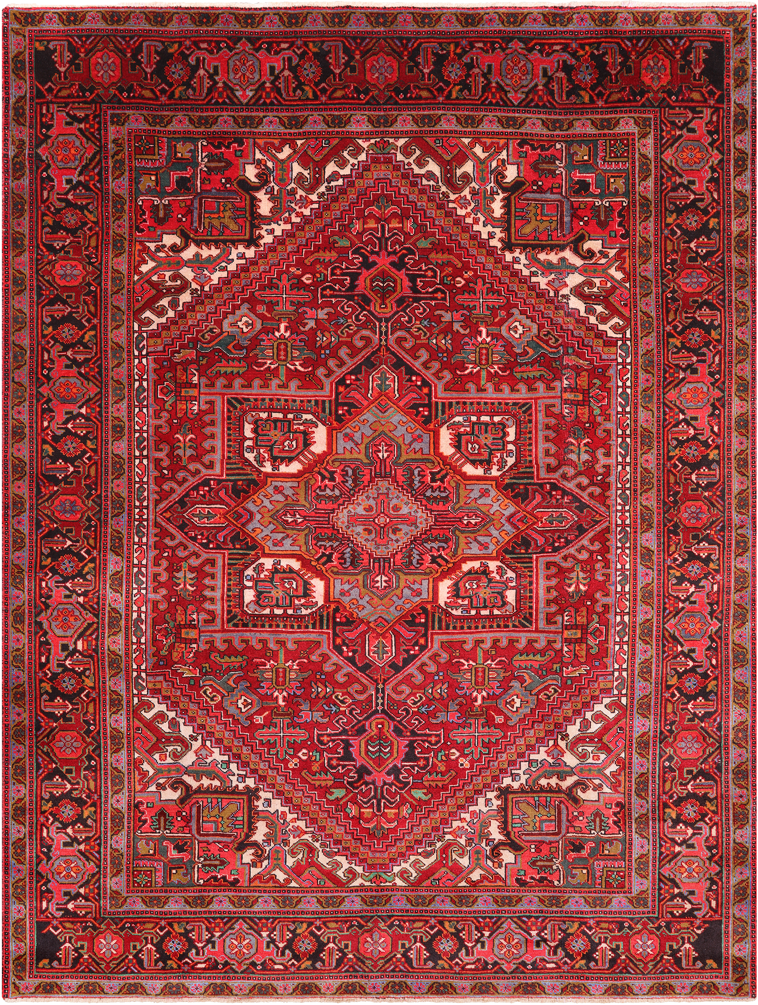 Red Vintage Persian Heriz Serapi Hand Knotted Wool Rug - 8' 0" X 10' 6"