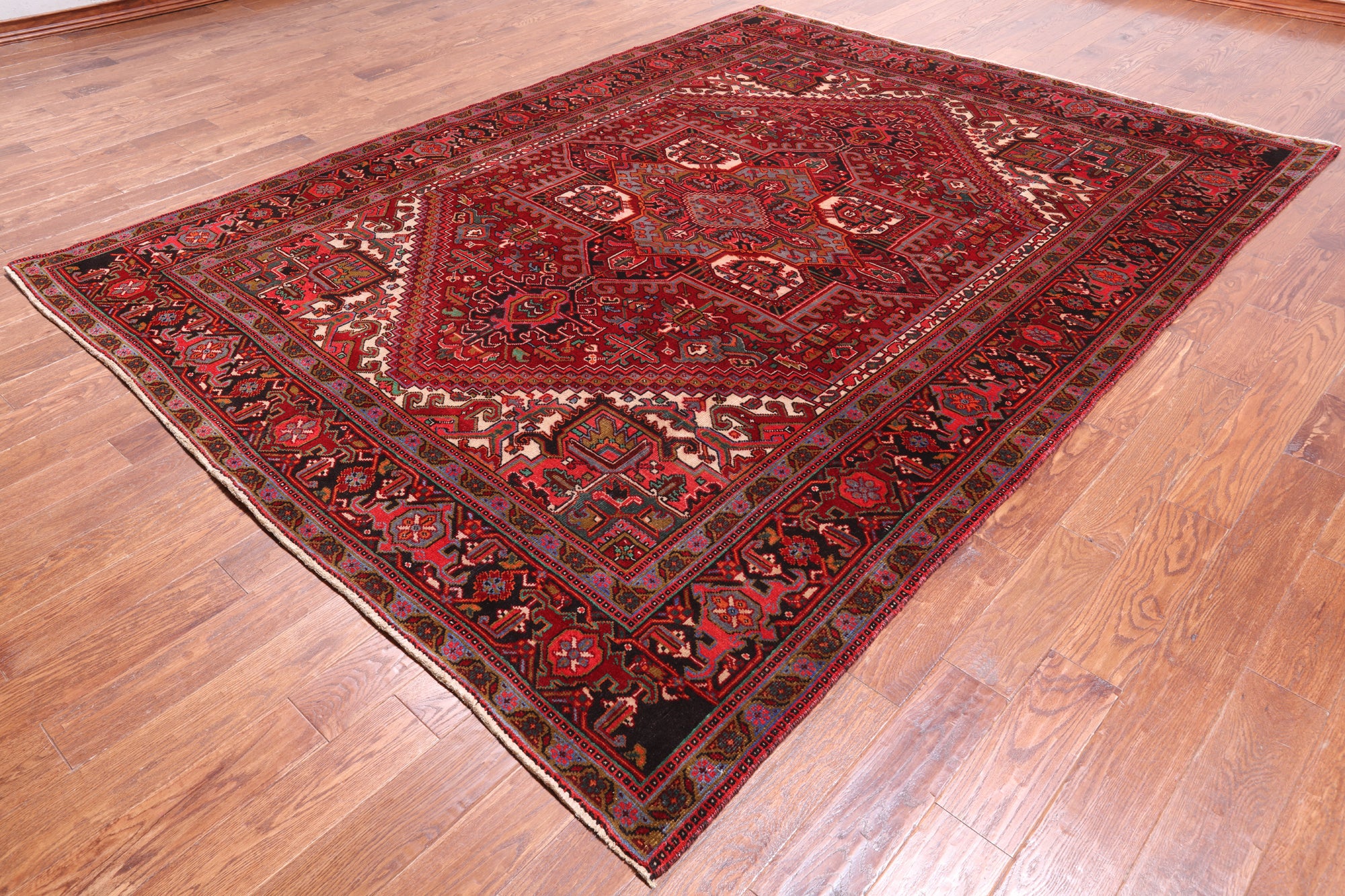 Red Vintage Persian Heriz Serapi Hand Knotted Wool Rug - 8' 0" X 10' 6"