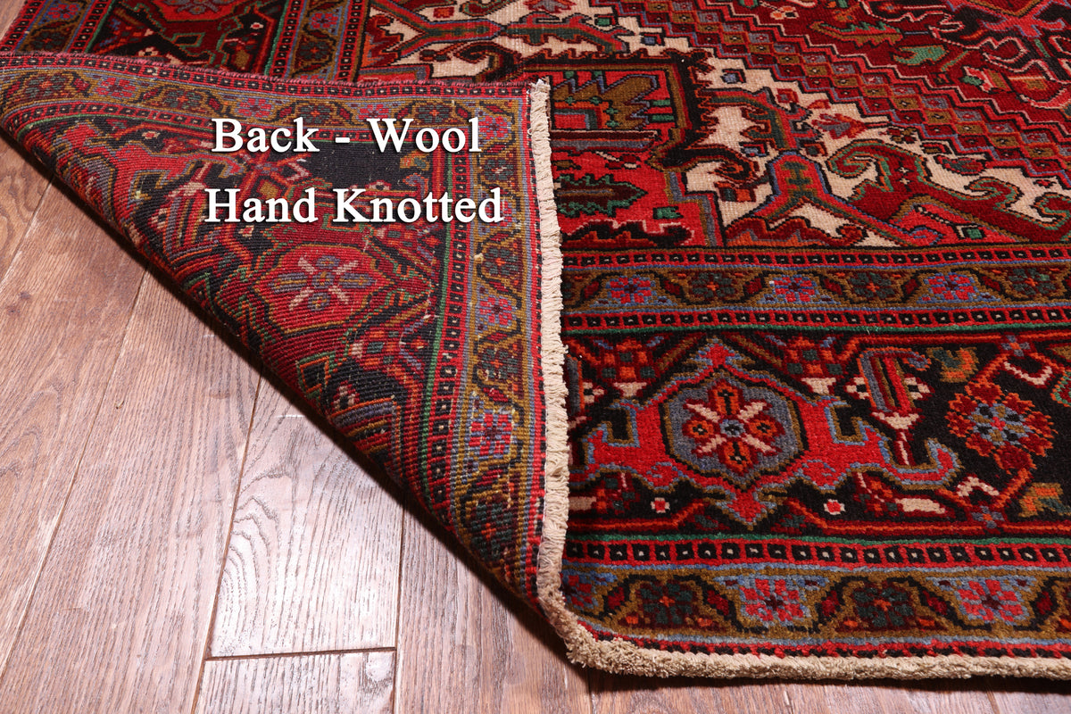 Red Vintage Persian Heriz Serapi Hand Knotted Wool Rug - 8' 0" X 10' 6"