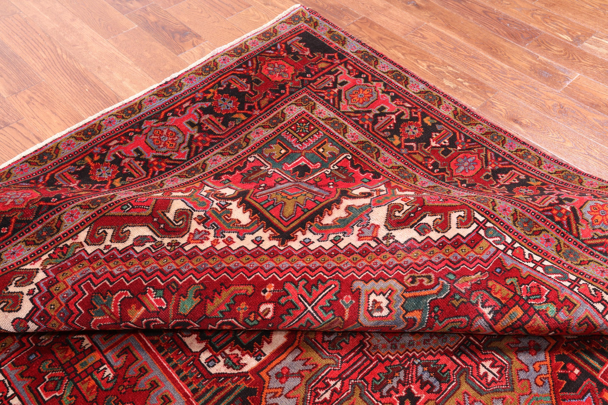 Red Vintage Persian Heriz Serapi Hand Knotted Wool Rug - 8' 0" X 10' 6"
