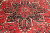 Red Vintage Persian Heriz Serapi Hand-Knotted Wool Rug - 6' 9" X 9' 3"