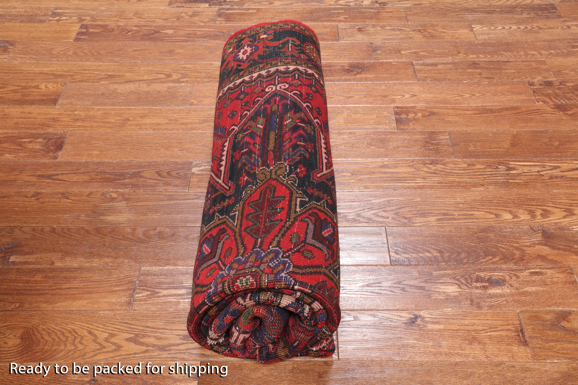 Red Vintage Persian Heriz Serapi Hand-Knotted Wool Rug - 6' 9" X 9' 3"