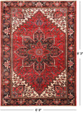 Red Vintage Persian Heriz Serapi Hand-Knotted Wool Rug - 6' 9" X 9' 3"
