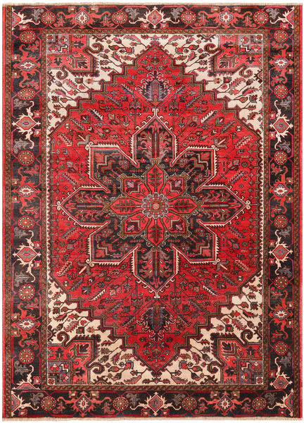 Red Vintage Persian Heriz Serapi Hand-Knotted Wool Rug - 6' 9" X 9' 3"
