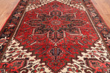 Red Vintage Persian Heriz Serapi Hand-Knotted Wool Rug - 6' 9" X 9' 3"