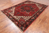Red Vintage Persian Heriz Serapi Hand-Knotted Wool Rug - 6' 9" X 9' 3"