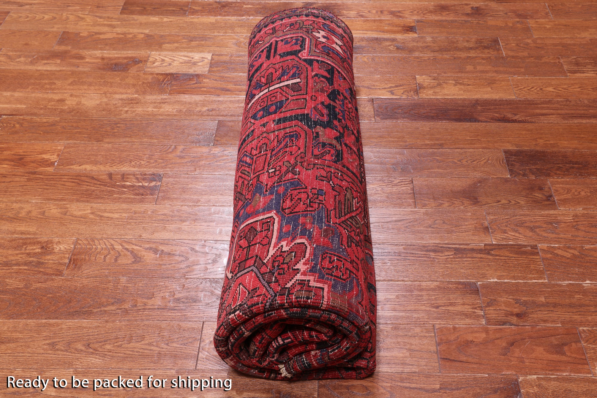 Rust Vintage Persian Heriz Serapi Handmade Wool Rug - 7' 7" X 10' 5"