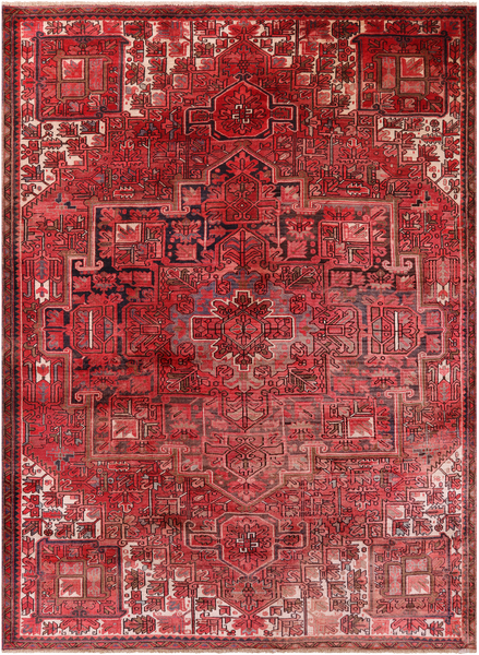 Rust Vintage Persian Heriz Serapi Handmade Wool Rug - 7' 7" X 10' 5"