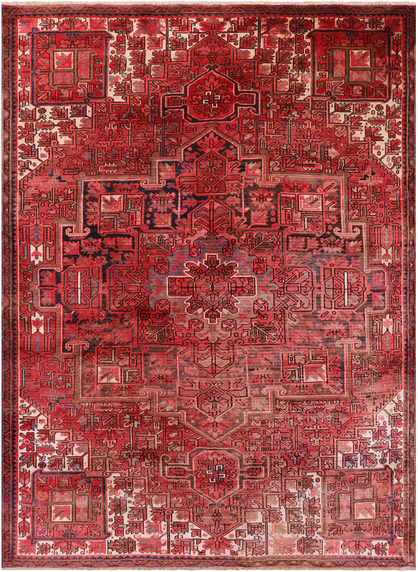 Rust Vintage Persian Heriz Serapi Handmade Wool Rug - 7' 7" X 10' 5"