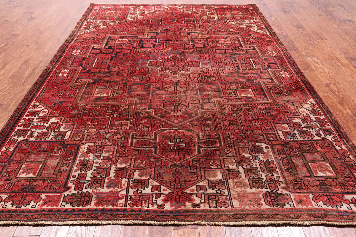 Rust Vintage Persian Heriz Serapi Handmade Wool Rug - 7' 7" X 10' 5"