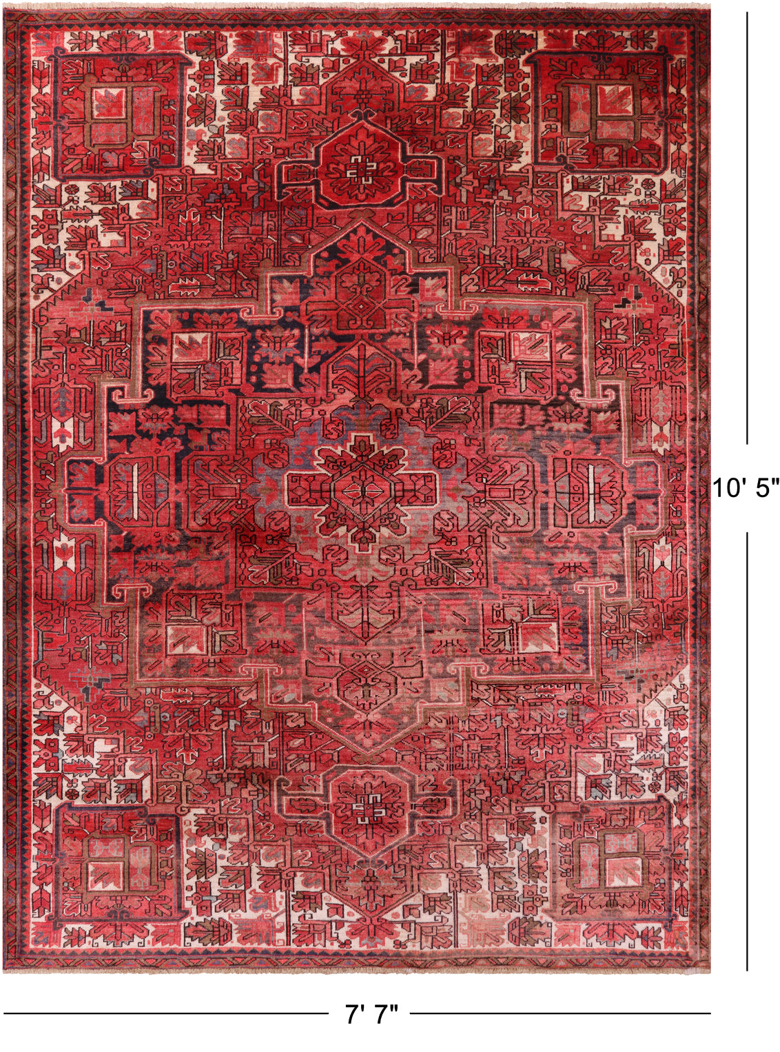 Rust Vintage Persian Heriz Serapi Handmade Wool Rug - 7' 7" X 10' 5"
