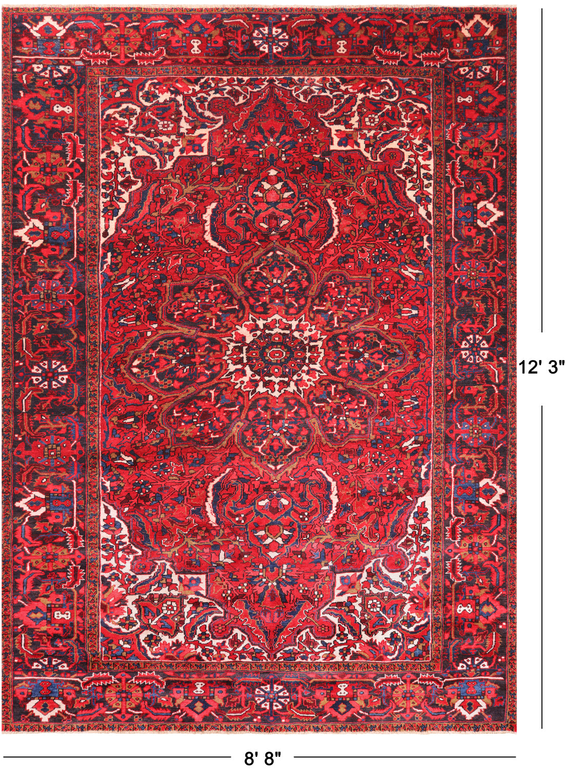 Red Vintage Persian Heriz Serapi Hand Knotted Wool Rug - 8' 8" X 12' 3"