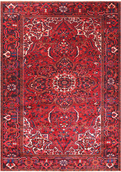 Red Vintage Persian Heriz Serapi Hand Knotted Wool Rug - 8' 8" X 12' 3"