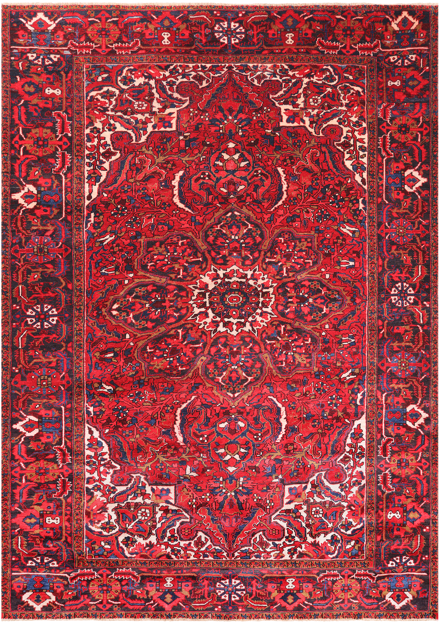 Red Vintage Persian Heriz Serapi Hand Knotted Wool Rug - 8' 8" X 12' 3"
