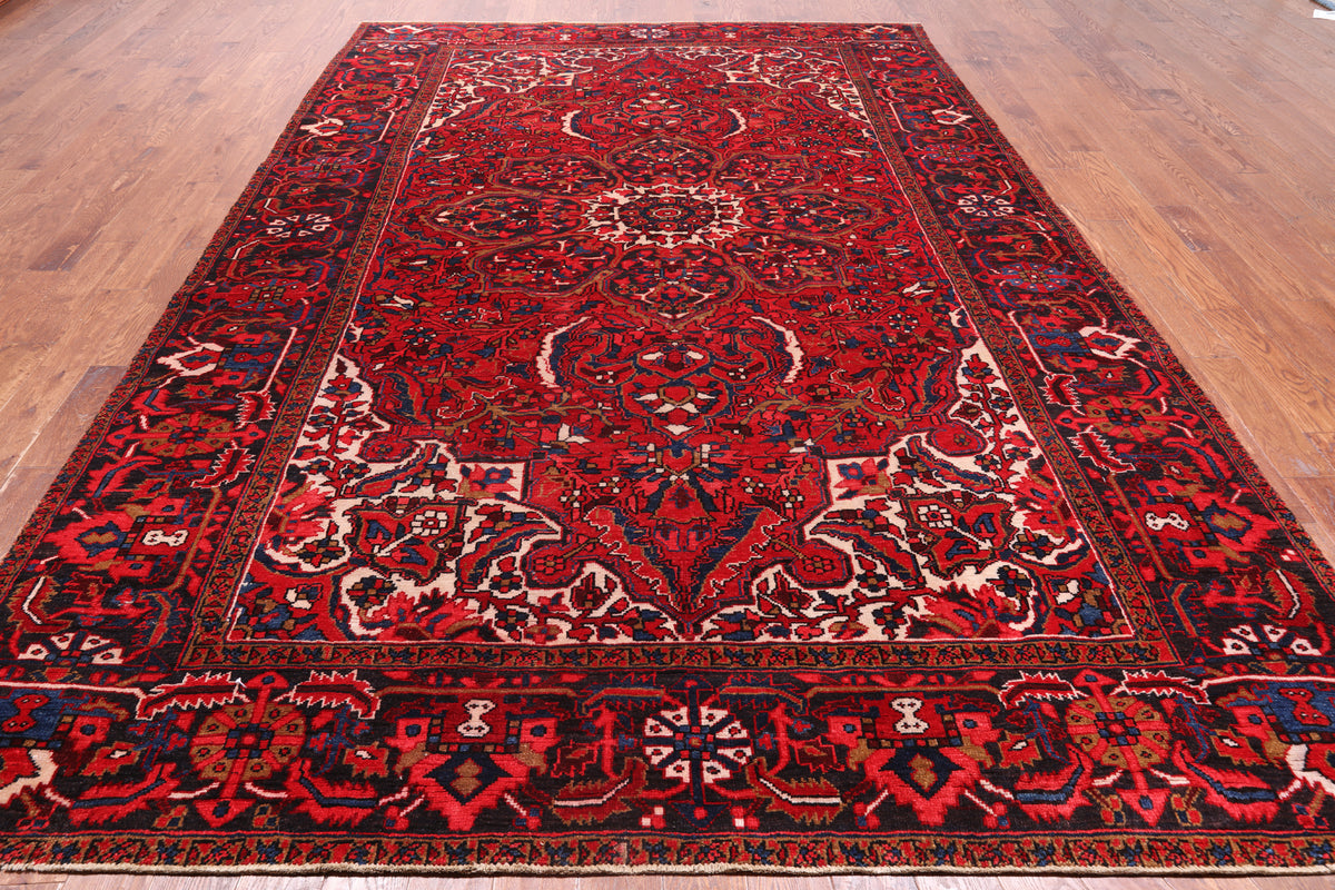 Red Vintage Persian Heriz Serapi Hand Knotted Wool Rug - 8' 8" X 12' 3"