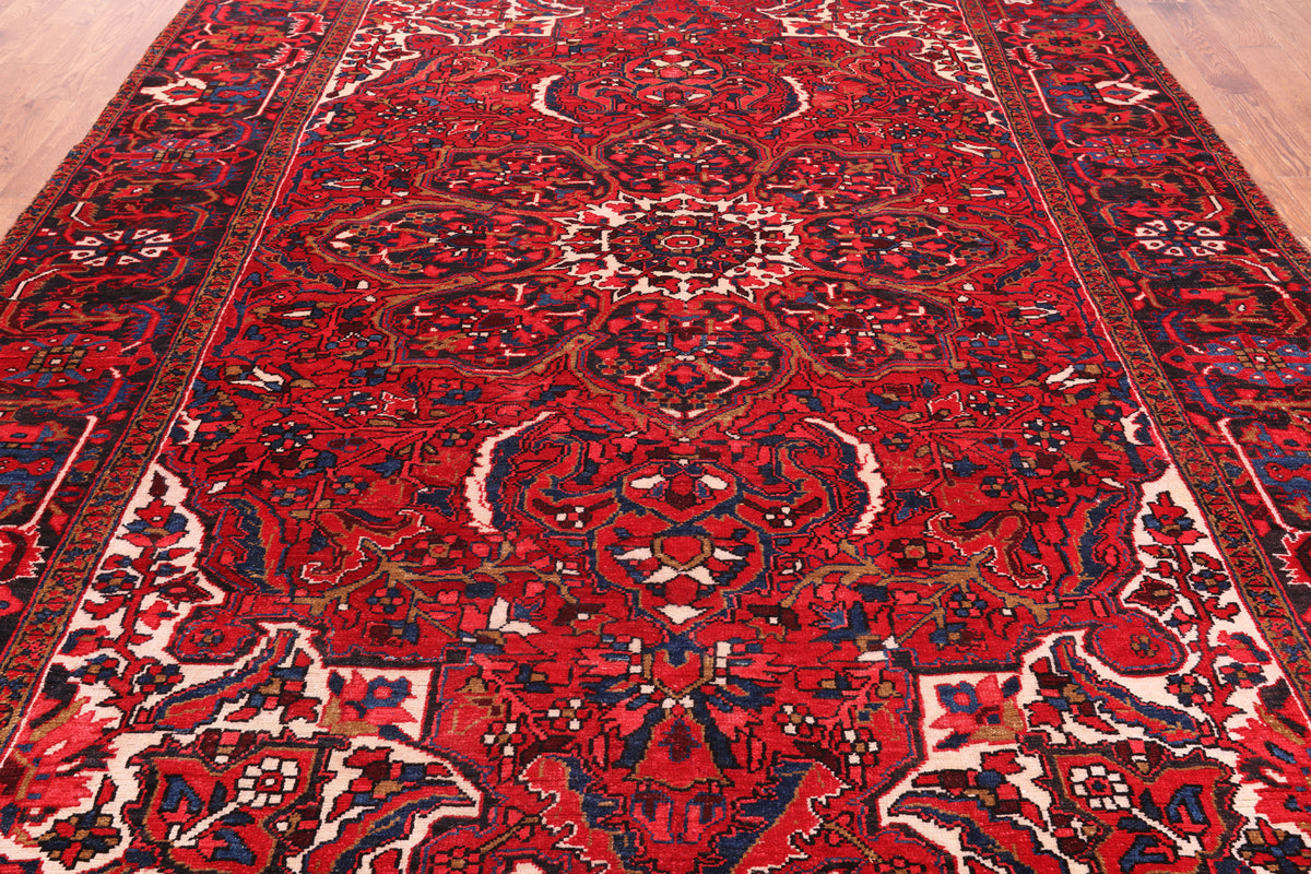 Red Vintage Persian Heriz Serapi Hand Knotted Wool Rug - 8' 8" X 12' 3"