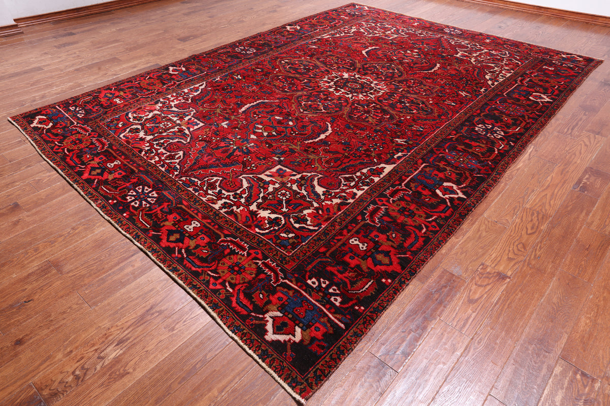 Red Vintage Persian Heriz Serapi Hand Knotted Wool Rug - 8' 8" X 12' 3"