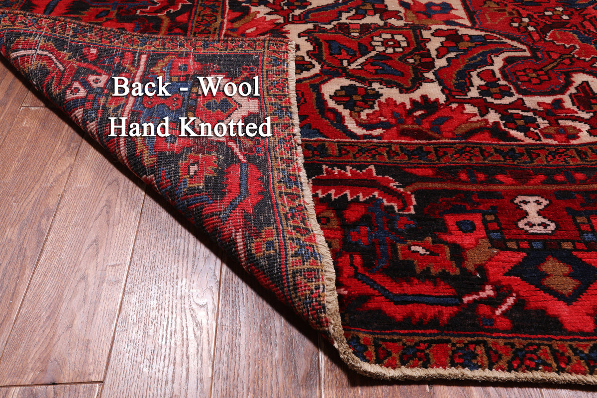 Red Vintage Persian Heriz Serapi Hand Knotted Wool Rug - 8' 8" X 12' 3"