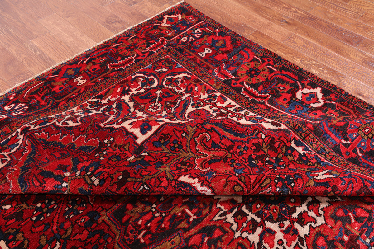 Red Vintage Persian Heriz Serapi Hand Knotted Wool Rug - 8' 8" X 12' 3"