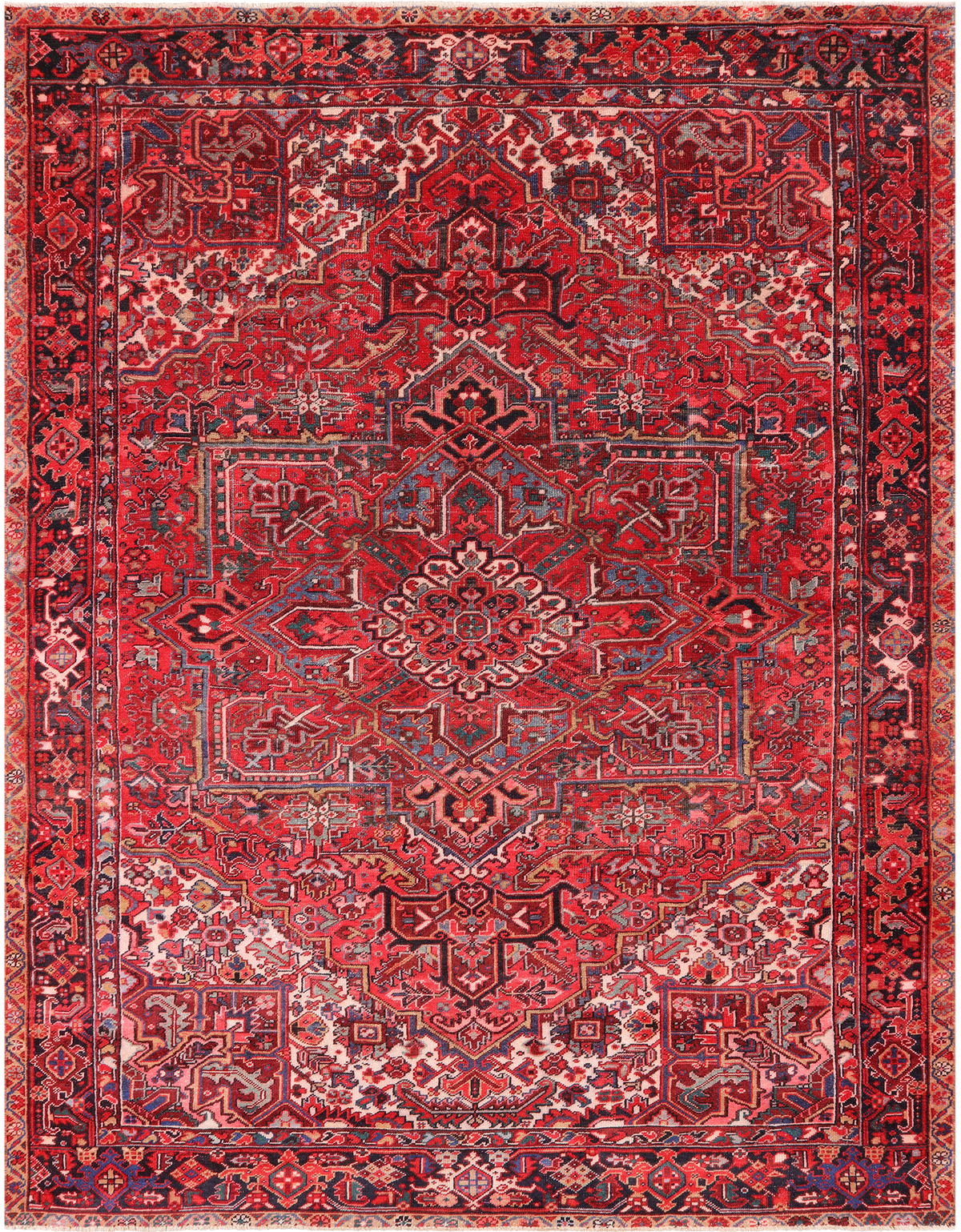 Red Vintage Persian Heriz Serapi Hand-Knotted Wool Rug - 8' 9" X 11' 10"
