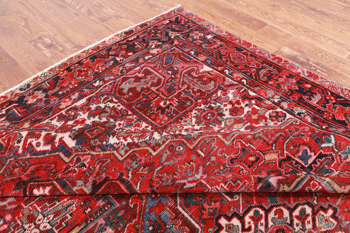 Red Vintage Persian Heriz Serapi Hand-Knotted Wool Rug - 8' 9" X 11' 10"
