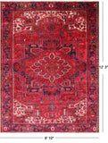 Red Vintage Persian Heriz Serapi Hand-Knotted Wool Rug - 8' 10" X 12' 3"