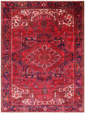 Red Vintage Persian Heriz Serapi Hand-Knotted Wool Rug - 8' 10" X 12' 3"