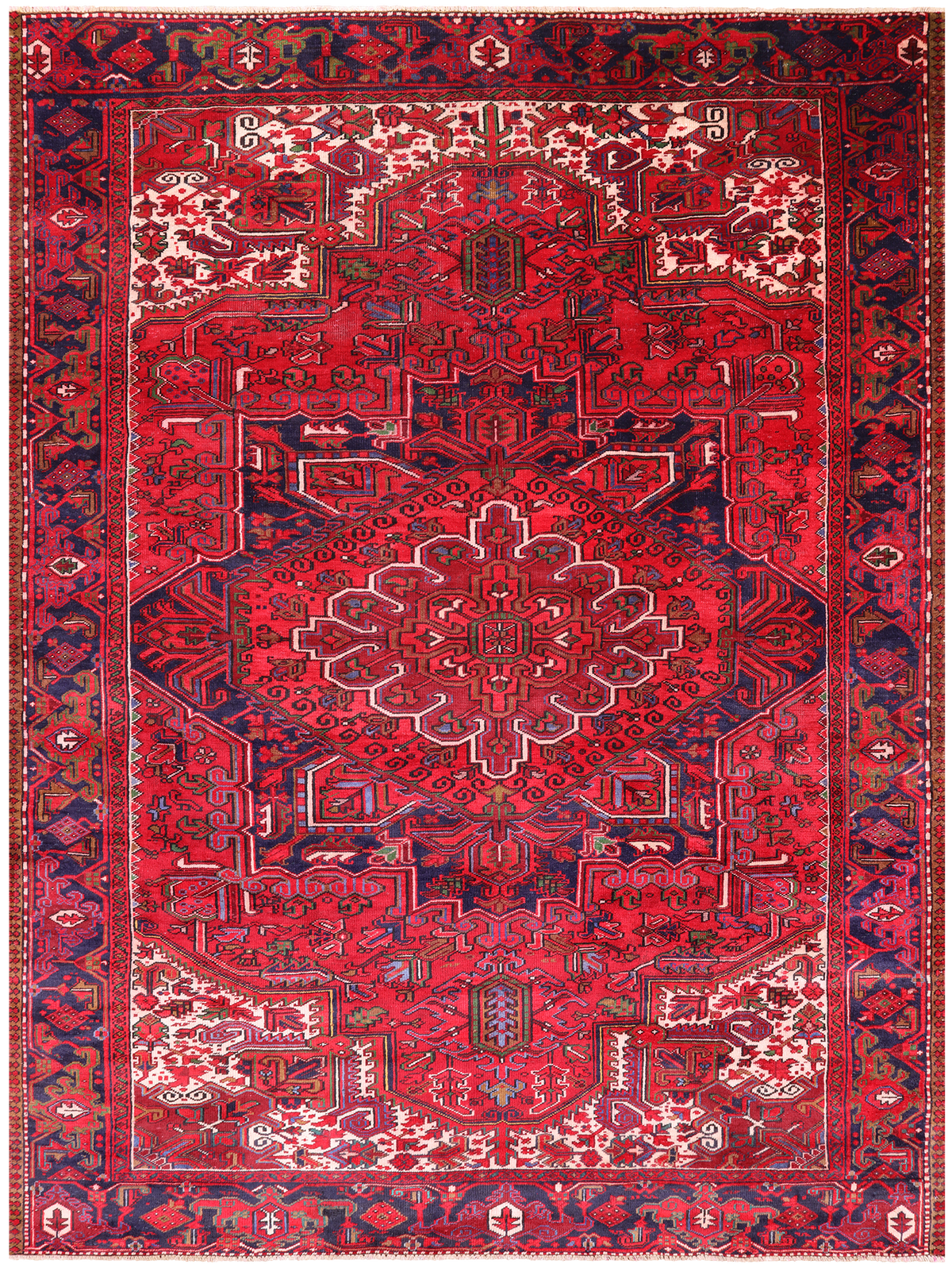 Red Vintage Persian Heriz Serapi Hand-Knotted Wool Rug - 8' 10" X 12' 3"