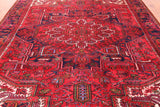 Red Vintage Persian Heriz Serapi Hand-Knotted Wool Rug - 8' 10" X 12' 3"