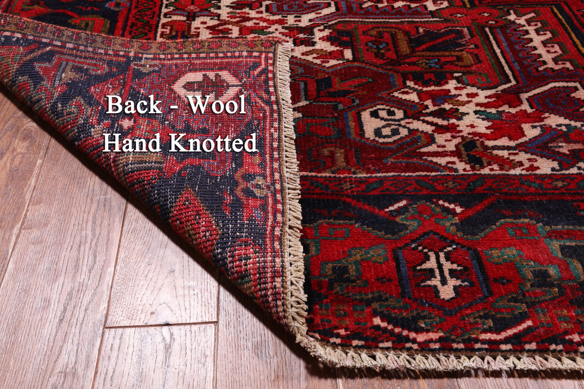 Red Vintage Persian Heriz Serapi Hand-Knotted Wool Rug - 8' 10" X 12' 3"