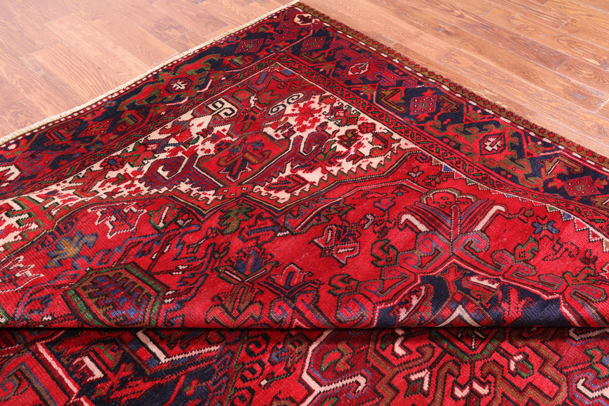 Red Vintage Persian Heriz Serapi Hand-Knotted Wool Rug - 8' 10" X 12' 3"