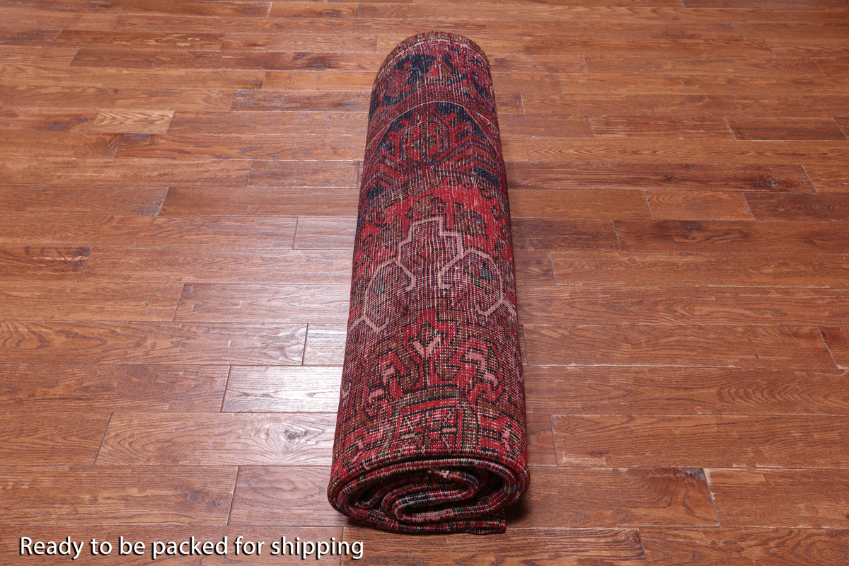 Red Vintage Persian Heriz Serapi Hand-Knotted Wool Rug - 8' 10" X 12' 3"
