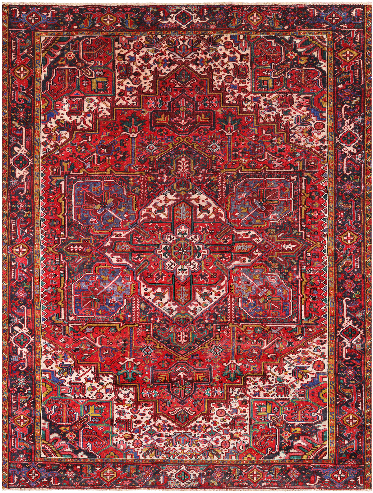 Red Vintage Persian Heriz Serapi Hand Knotted Wool Rug - 8' 11" X 12' 2"