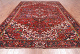 Red Vintage Persian Heriz Serapi Hand Knotted Wool Rug - 8' 11" X 12' 2"