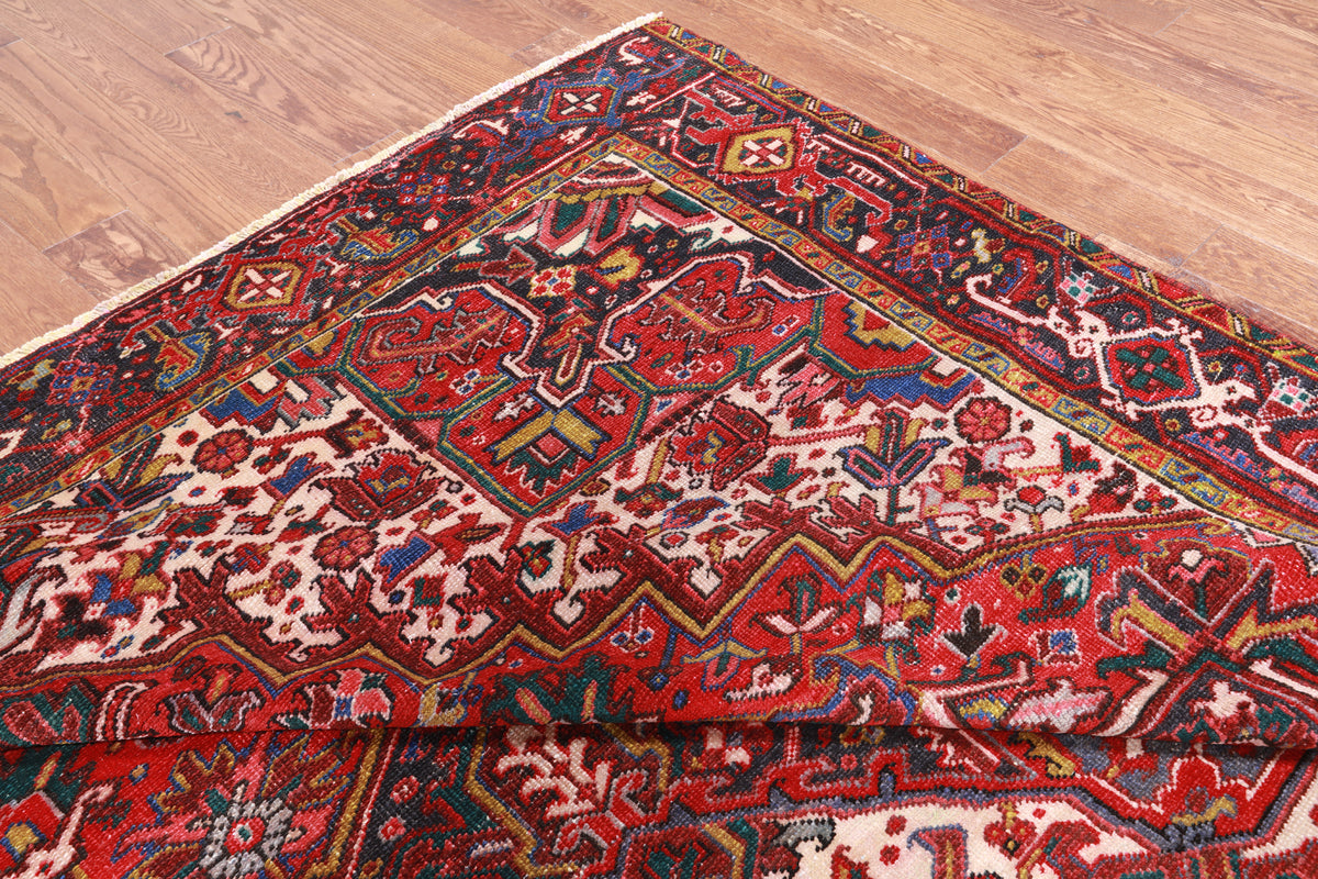 Red Vintage Persian Heriz Serapi Hand Knotted Wool Rug - 8' 11" X 12' 2"