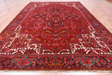 Red Vintage Persian Heriz Serapi Handmade Wool Rug - 9' 7" X 13' 3"