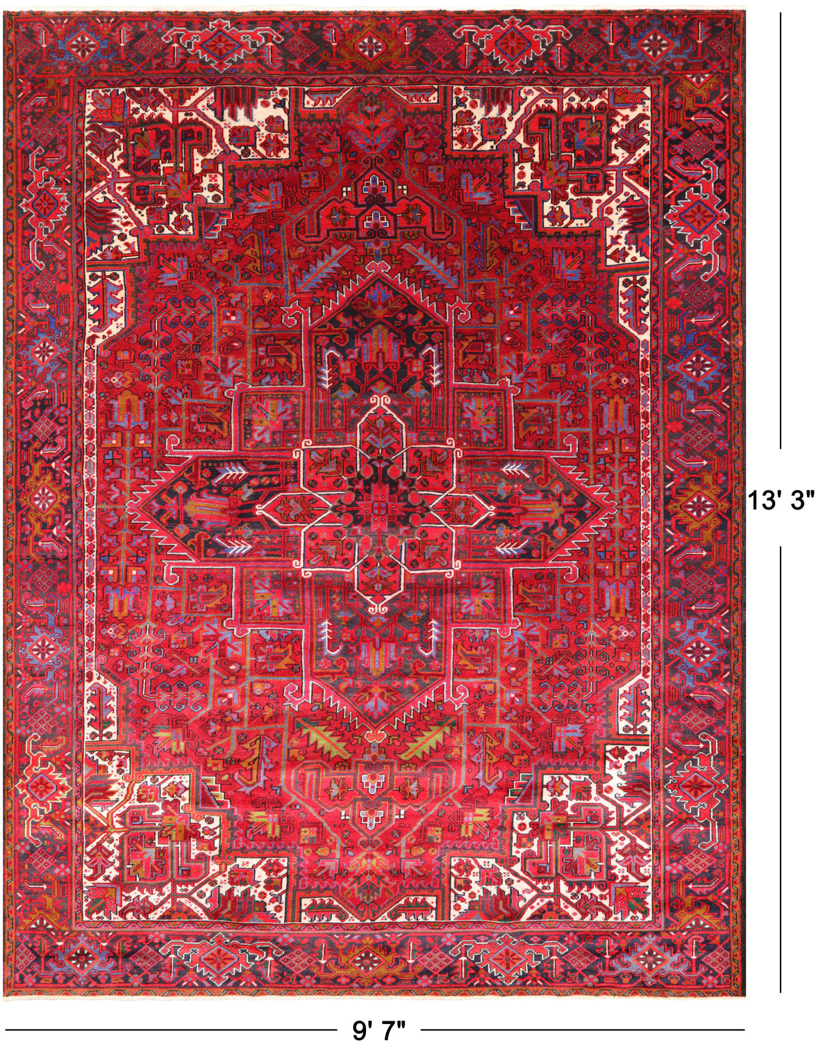 Red Vintage Persian Heriz Serapi Handmade Wool Rug - 9' 7" X 13' 3"