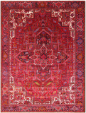 Red Vintage Persian Heriz Serapi Handmade Wool Rug - 9' 7" X 13' 3"