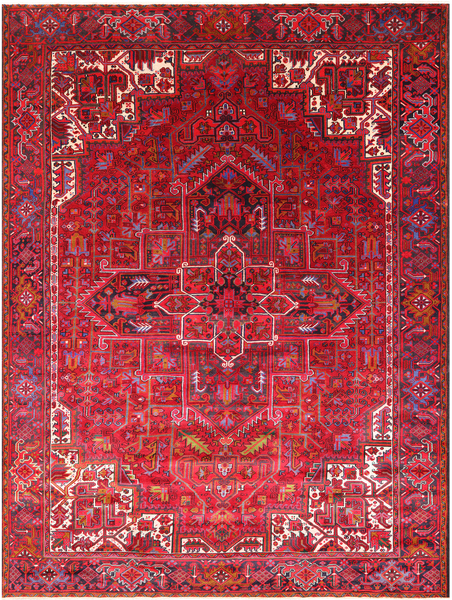 Red Vintage Persian Heriz Serapi Handmade Wool Rug - 9' 7" X 13' 3"
