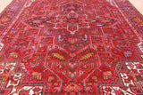 Red Vintage Persian Heriz Serapi Handmade Wool Rug - 9' 7" X 13' 3"