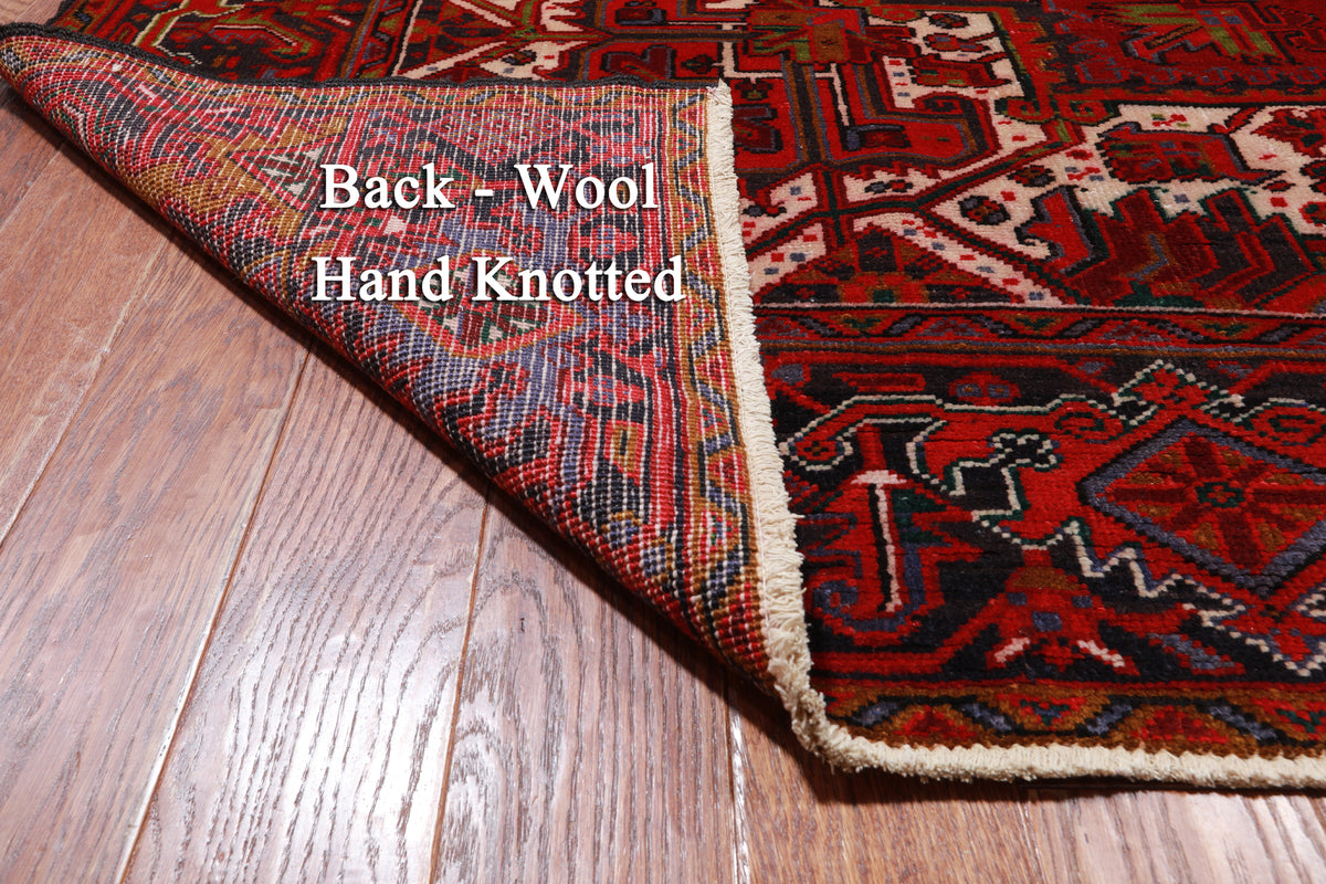 Red Vintage Persian Heriz Serapi Handmade Wool Rug - 9' 7" X 13' 3"