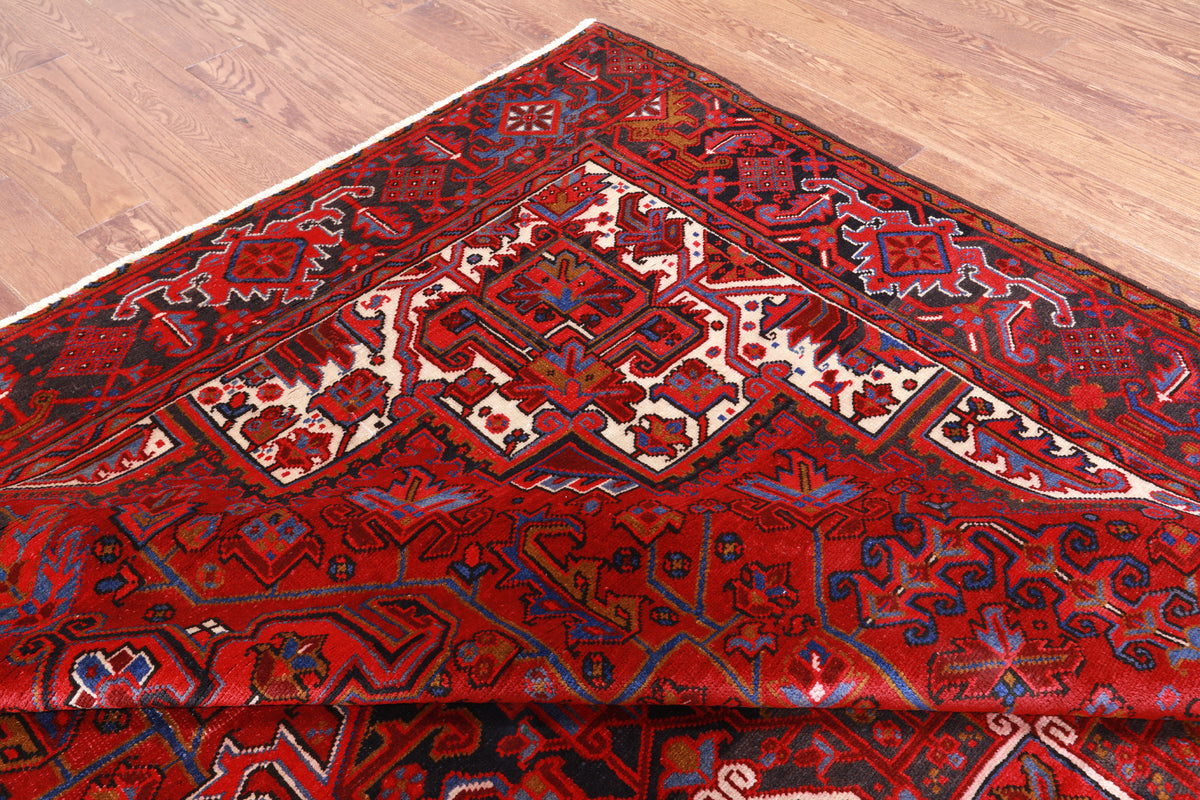 Red Vintage Persian Heriz Serapi Handmade Wool Rug - 9' 7" X 13' 3"
